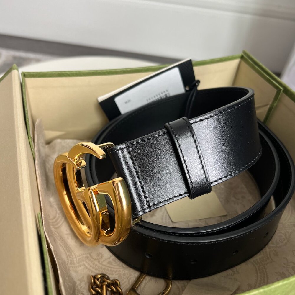 Gucci GG Marmont Leather Belt with Shiny Buckle